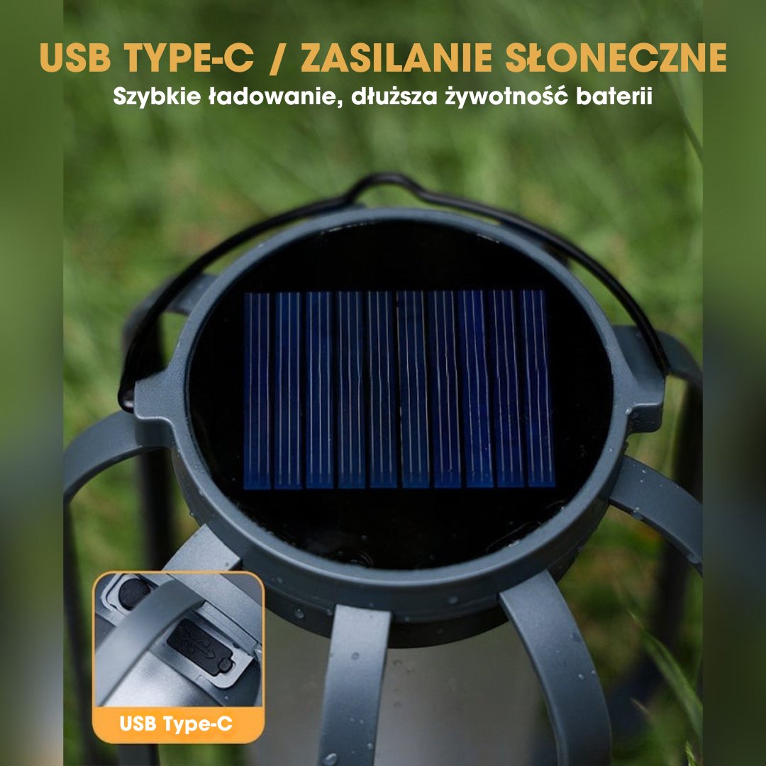 FlameGlow™ - Lampa z efektem płomienia – ładowana przez USB i energię słoneczną