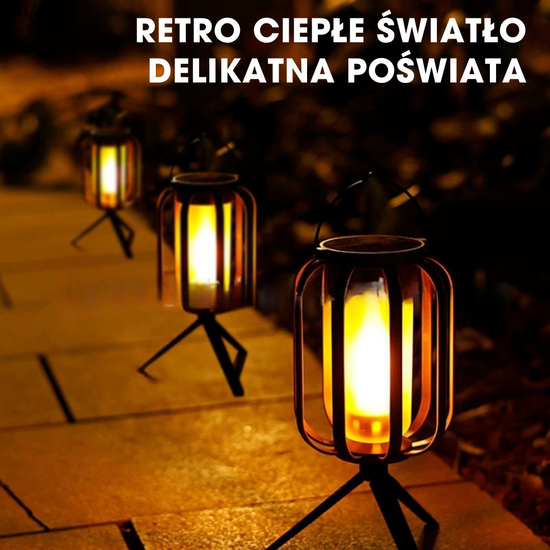 FlameGlow™ - Lampa z efektem płomienia – ładowana przez USB i energię słoneczną