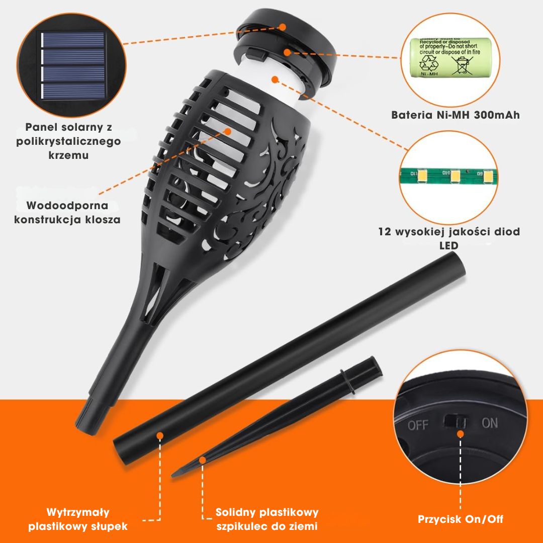 SolarFlame™ - Solarn lampa ogrodowa z efektem migoczącego płomienia